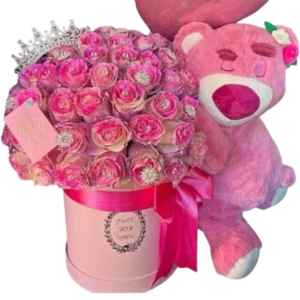 Dulce Princesa – Rosas Rosadas con Peluche