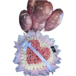 Dulce Romance – Bouquet de Rosas Rosadas con Globos
