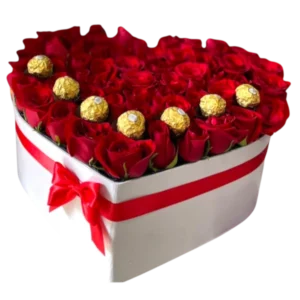 Amor Dorado – Arreglo de Rosas Rojas con Chocolates