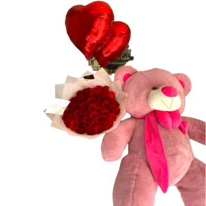 Amor que Abraza – Arreglo Floral con Peluche