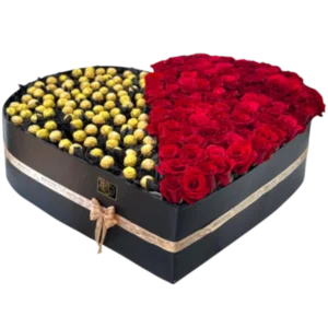 Corazón Enamorado – Arreglo de Rosas Rojas y Chocolates