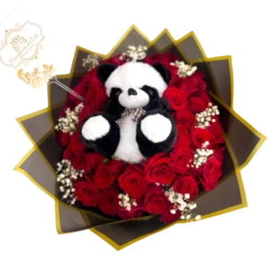 Amor Infinito – Arreglo de Rosas Rojas con Peluche