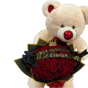 Amor para Siempre – Arreglo de Rosas Rojas con Peluche