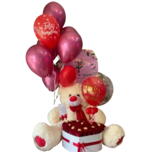 Amor Inolvidable – Arreglo Floral con Peluche y Globos