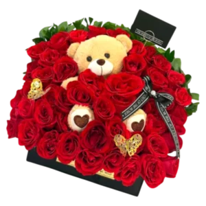 Mi Gran Amor – Arreglo de Rosas Rojas con Peluche