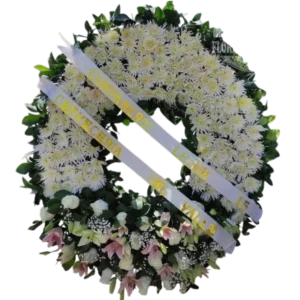 Recuerdo que Perdura – Corona Fúnebre de Flores Blancas y Rosadas