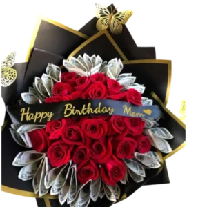 Amor de Cumpleaños – Arreglo de Rosas y Dinero